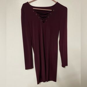 Forever 21 red lace up slim dress. Size M. Color: burgundy. Never worn.